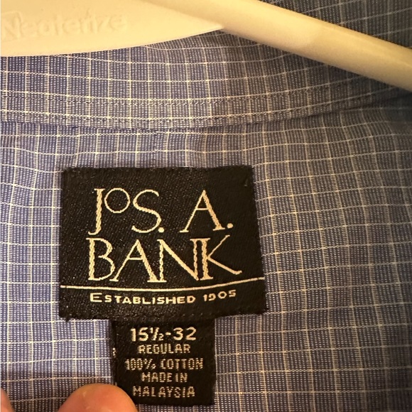 Jos A. Bank Button Down Shirt Size 15.5-32 - Fits like Men's L Blue/White Check - Picture 5 of 6